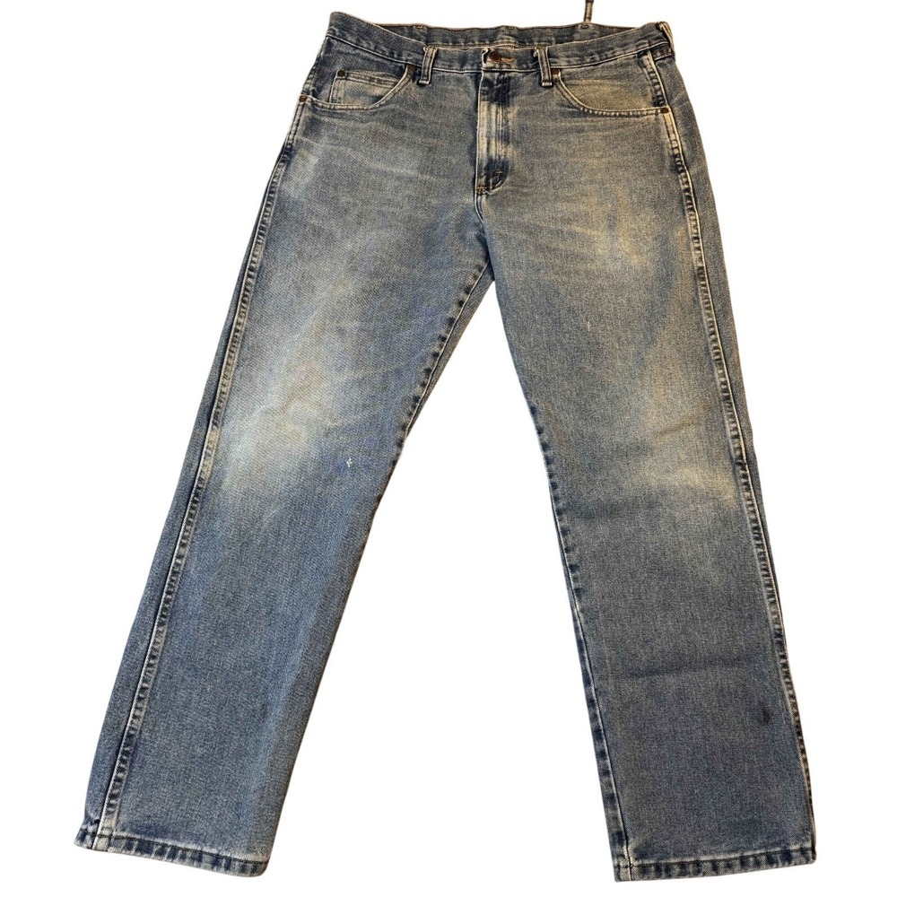 Wrangler Rugged Wear Mens 36x32 Blue Cotton Straight Leg Denim Jeans 35001AI